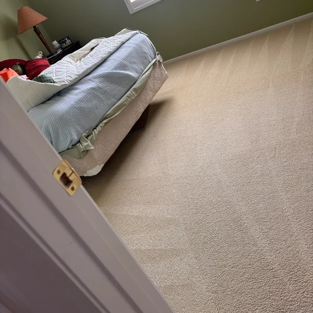 Bedroom carpet after cleaning with fresh vacuum lines